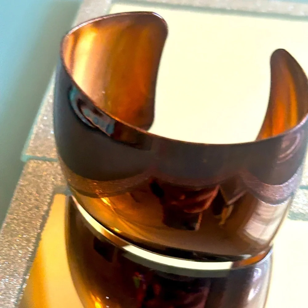 🍀 3 for $25 NWT Oversized Shiny Metal Amber Brown Cuff Bracelet